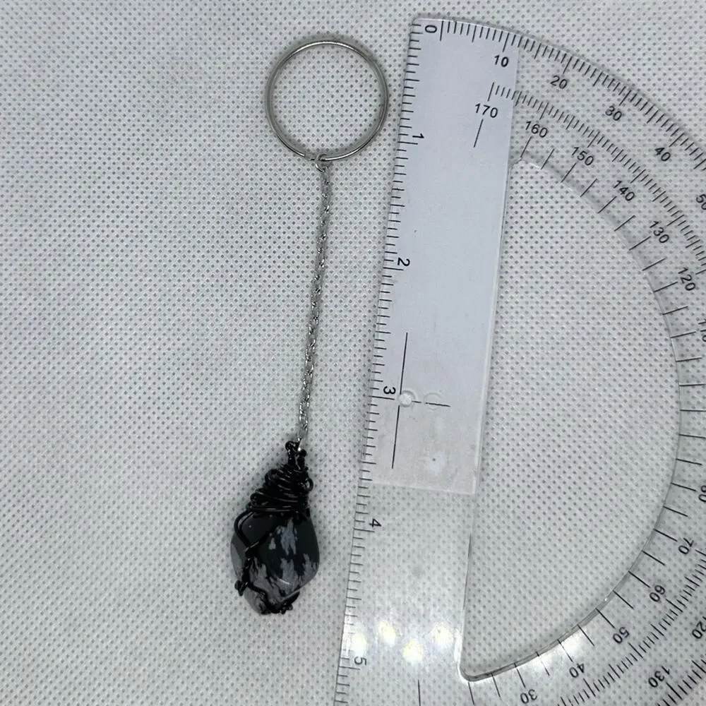 Snowflake obsidian keychain handmade distressed accent wire wrapping